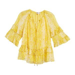 DVF Annabel Python Gold Silk Ruffle Blouse